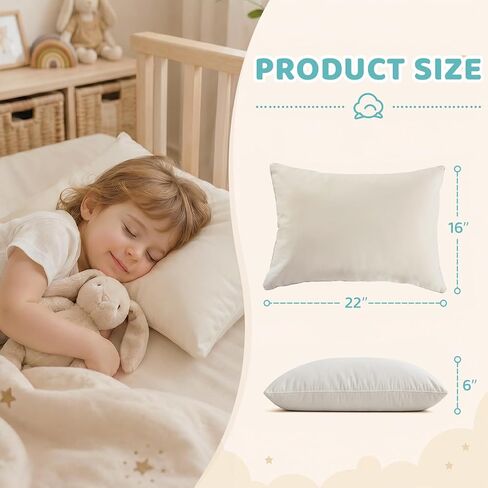 LOFE® Adjustable Organic Kapok Kids Pillow 16x22 for Kids Ages 4-12 | Youth Pillow with 100% Organic Cotton Pillowcase & Shell, Machine Washable Pillowcase, Bedroom, Preschool Nap, Camping in Kuwait