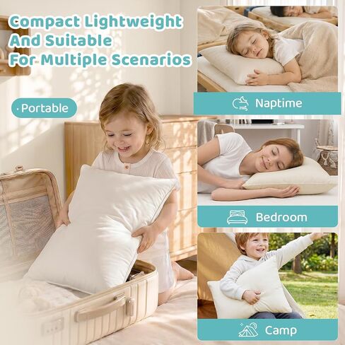 LOFE® Adjustable Organic Kapok Kids Pillow 16x22 for Kids Ages 4-12 | Youth Pillow with 100% Organic Cotton Pillowcase & Shell, Machine Washable Pillowcase, Bedroom, Preschool Nap, Camping in Kuwait