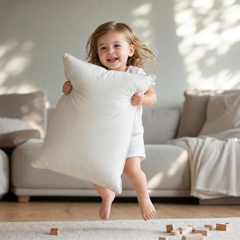 LOFE® Adjustable Organic Kapok Kids Pillow 16x22 for Kids Ages 4-12 | Youth Pillow with 100% Organic Cotton Pillowcase & Shell, Machine Washable Pillowcase, Bedroom, Preschool Nap, Camping in Kuwait