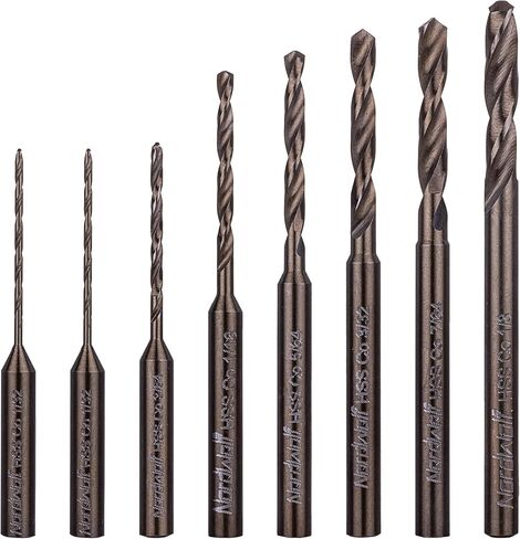 8-Piece M35 Cobalt Multi-Purpose Drill Bit Set, with 1/8" Straight Shank for Rotary Tools, SAE Sizes 1/32"-3/64"-1/16"-5/64"-3/32"-7/64"-1/8" in Storage Case in Kuwait
