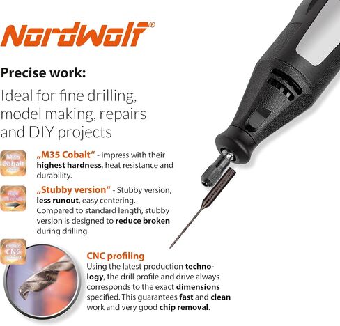 8-Piece M35 Cobalt Multi-Purpose Drill Bit Set, with 1/8" Straight Shank for Rotary Tools, SAE Sizes 1/32"-3/64"-1/16"-5/64"-3/32"-7/64"-1/8" in Storage Case in Kuwait