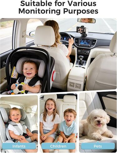 GHB Wireless Baby Car Camera 5" HD, 3500mAh Baby Monitor 2000mAh Camera | Non WiFi, Temperature Alert, 720P Night Vision VOX Mode, 360° Rotatable Rear Facing Monitor Baby Gifts for Home Pets in Kuwait