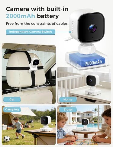GHB Wireless Baby Car Camera 5" HD, 3500mAh Baby Monitor 2000mAh Camera | Non WiFi, Temperature Alert, 720P Night Vision VOX Mode, 360° Rotatable Rear Facing Monitor Baby Gifts for Home Pets in Kuwait