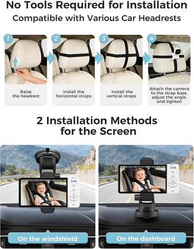 GHB Wireless Baby Car Camera 5" HD, 3500mAh Baby Monitor 2000mAh Camera | Non WiFi, Temperature Alert, 720P Night Vision VOX Mode, 360° Rotatable Rear Facing Monitor Baby Gifts for Home Pets in Kuwait