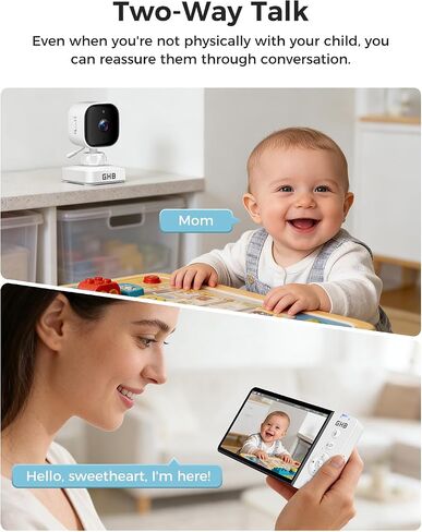 GHB Wireless Baby Car Camera 5" HD, 3500mAh Baby Monitor 2000mAh Camera | Non WiFi, Temperature Alert, 720P Night Vision VOX Mode, 360° Rotatable Rear Facing Monitor Baby Gifts for Home Pets in Kuwait