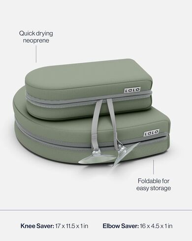 Lalo Knee & Elbow Saver - Foldable Padded Cushions for Bathtime Relief, Quick-Dry, Suction Cups for Stability, Bath Kneeler and Elbow Rest Pad Set 17 x 11.5 in Knee Pad & 16 x 4.5 in Elbow Pad - Sage in Kuwait