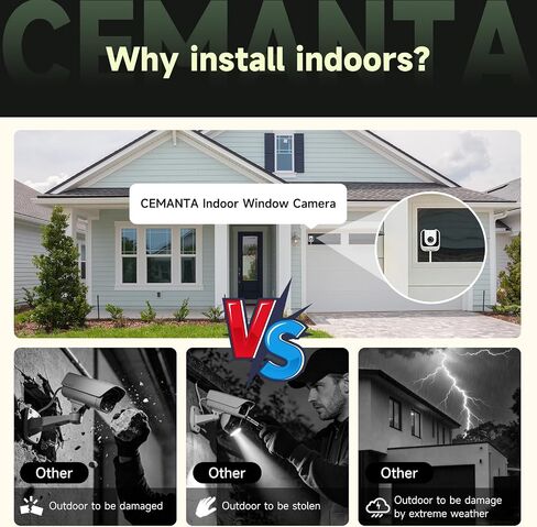 3MP No Drill Window Camera for Indoor & Outdoor Monitoring-1 Pack | 2.4Ghz & 5Ghz, Color Starlight Night Vision, Anti-Glare, AI Motion Detection, 24/7 Recording, Compatible with Alexa in Kuwait