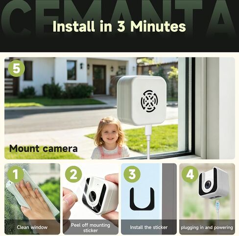 3MP No Drill Window Camera for Indoor & Outdoor Monitoring-1 Pack | 2.4Ghz & 5Ghz, Color Starlight Night Vision, Anti-Glare, AI Motion Detection, 24/7 Recording, Compatible with Alexa in Kuwait