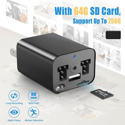 64GB Card Security Camera, USB Powered, No WiFi Required,Black Cube Design in Kuwait