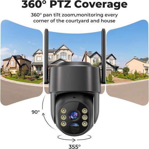 2K Security Cameras Wireless Outdoor, 5G & 2.4 WiFi Cameras for Home Security Solar/Battery Powered with Solar Panel, 360° PTZ Human Detection, Color Night Vision, Works with Alexa(2 Pack) in Kuwait