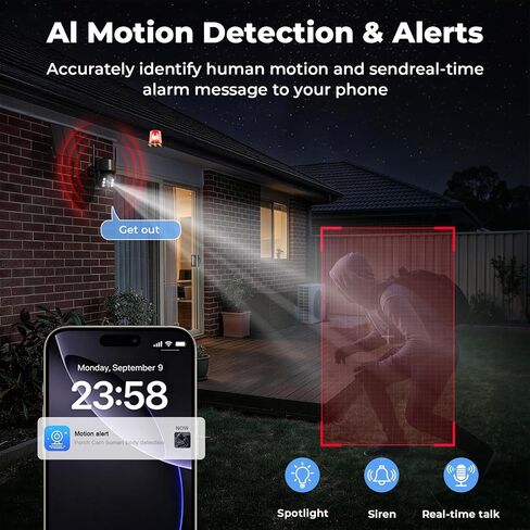 2K Security Cameras Wireless Outdoor, 5G & 2.4 WiFi Cameras for Home Security Solar/Battery Powered with Solar Panel, 360° PTZ Human Detection, Color Night Vision, Works with Alexa(2 Pack) in Kuwait