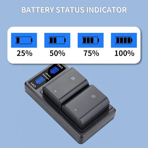 NP-FZ100 Battery and Dual Slot Charger Set for Sony A7iii, A7iv, A7C | A6700, A6600, ZV-E1, ZV-E10ii, FX3, FX30, A9, Alpha 9, Alpha 9S, A9S, A7R3, A7R4 Camera Batteries in Kuwait