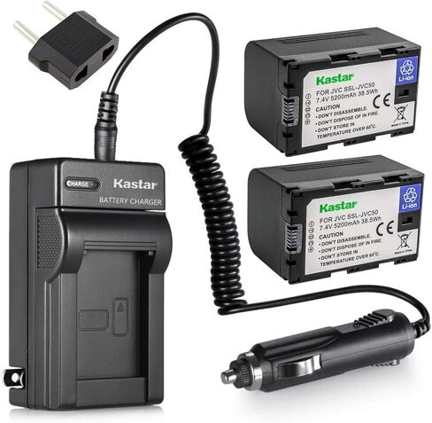 Kastar Battery (2-Pack) and Charger Kit for JVC SSL-JVC50 and JVC GY-HMQ10, GY-LS300, GY-HM200, GY-HM600, GY-HM600E, GY-HM600EC, GY-HM650 Camcorders in Kuwait