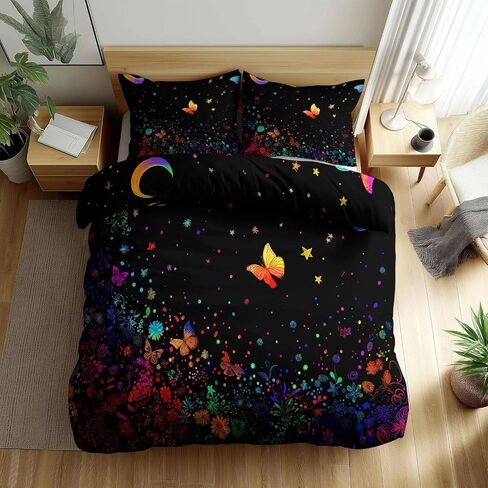 Butterfly Toddler Bedding Set, Starry Sky Toddler Duvet Cover, Butterfly Comforter Cover & 1 Pillow Sham, Super Soft Microfiber with Zipper & Ties, All Season B74 in Kuwait