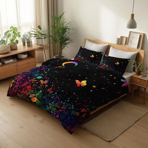 Butterfly Toddler Bedding Set, Starry Sky Toddler Duvet Cover, Butterfly Comforter Cover & 1 Pillow Sham, Super Soft Microfiber with Zipper & Ties, All Season B74 in Kuwait