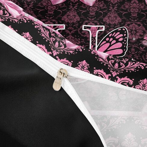Coquette Aesthetic Butterfly Letter U Duvet Cover Set Victorian Damask Pink Bow Girl Toddler Bedding Set for Young Boys Glam Preppy Y2K Initial Monogram Comforter Cover Princess Floral Bed Sets in Kuwait