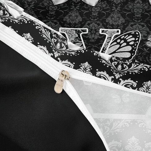 Coquette Aesthetic Butterfly Letter W Duvet Cover Set Victorian Black Damask Bow Girl Toddler Bedding Set for Toddler Glam Preppy Y2K Initial Monogram Comforter Cover Feminine Princess Floral Bed Sets in Kuwait
