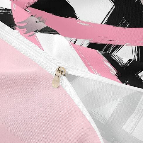 Erosebridal Pink and Black Abstract Toddler Comforter Cover Modern Abstract Bedding Set for Kids Teens Watercolor Geometric Striped Duvet Cover Cool Unique Contemporary Bedroom Decor, Zipper in Kuwait