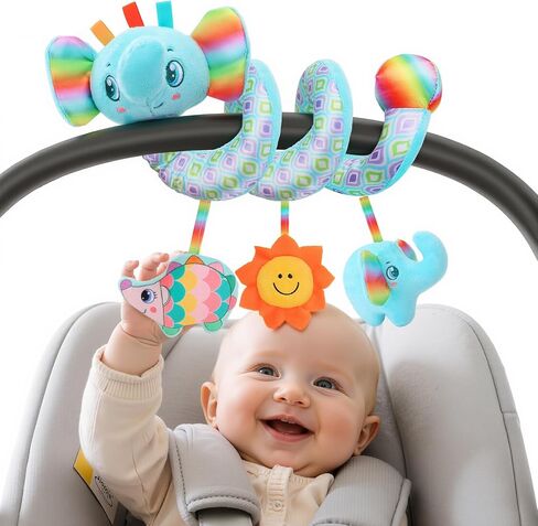 Spiral Car Seat Hanging Toys for Infants, 0-6 Months | Soft Plush Separable Activity Hanging Toys with Rattle, Teethers, Fits Carseat & Stroller Pram, for Newborn Boys Girls in Kuwait