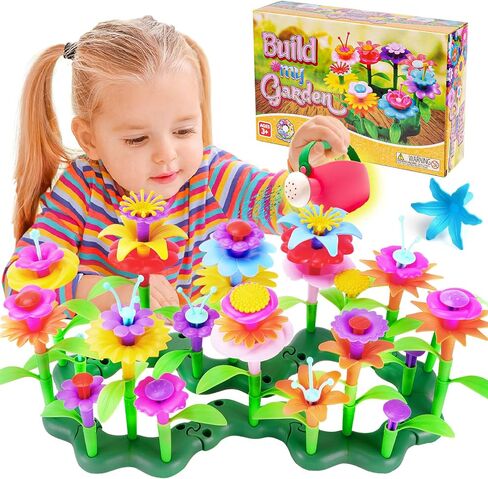 FUNZBO Flower Garden Building Toys Set - STEM Montessori Toys for Girls | Birthday Gifts for Age 3 4 5 6 7 8 9-12 Years Old Girl, Sorting & Stacking Spring Gardening Toy for Kids in Kuwait