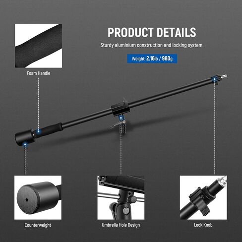 NEEWER Tripod Boom Arm, 35" to 61" (90 to 156cm) with 1.5kg Counterweight and Sandbag, 1/4" Screw Compatible with Softbox, Studio Light, Flash, Umbrella, Ring Light, Max Load 5kg | 1/4" Screw Compatible with Softbox, Studio Light, Flash, Umbrella, Ring Li in Saudi Arabia