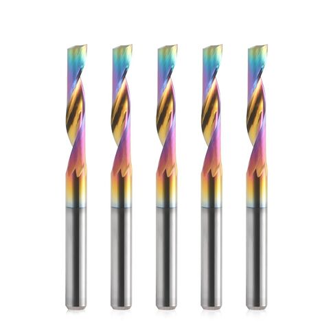 CNC Router Bits Single Flute End Mill for Aluminum Cutting - 1/8 Inch (3.175mm) Shank Solid Carbide Spiral Router Bits with DLC Coating, 3/5'' (15mm) Cutting Length CNC Bits Milling Cutter (5PCS) in Kuwait
