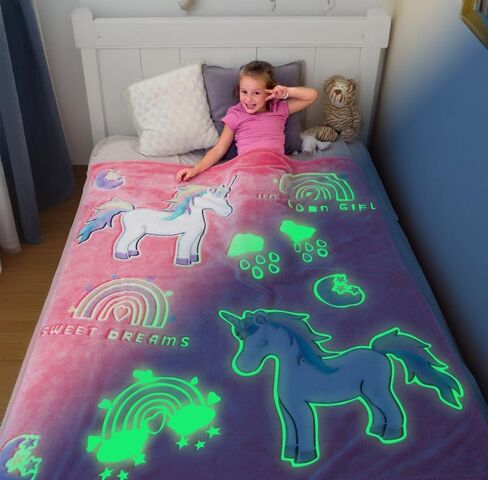 Glow in The Dark Unicorn Blanket for Girls, Fluffy Pink Plush Throw Blanket, Soft Cozy Fleece Kids Bedding, Fuzzy Warm Snuggly Unicorn Gift, Cute Decorative for Girls Bedroom, Sofa, Travel, 50" x 60" in Saudi Arabia