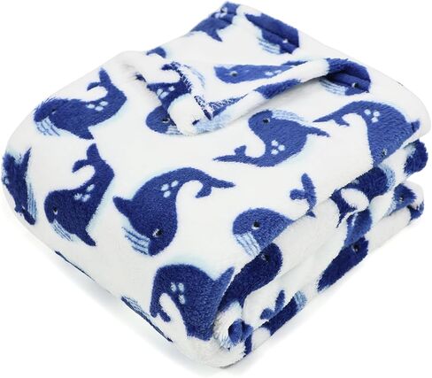 Baby Fleece Blanket, 30×40" Soft Warm Plush Blanket for Newborn Infant Toddler Boys Girls, Blue Whale in Kuwait