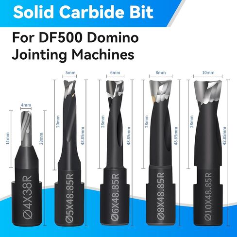 Carbide Router Bits Set for Domino Joiner, 5pcs 4-10mm, PTFE Coated | 5-piece carbide set (4/5/6/8/10mm), woodworking, joinery, chip-free cuts, covers all DF500 mortise sizes in one kit in Kuwait
