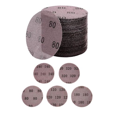 VEVOR 5-inch Mesh Abrasive Sanding Discs 50PCS, Grit 80/120/180/240/320 Assorted Anti-Clogging Ceramic Mesh Sandpapers, Hook-and-Loop Sanding Discs for Metal Wood Plaster, Car Body, Paint Removal in Kuwait