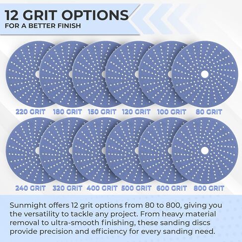 Ceramic Film Multi-Hole Grip Discs – 320 Grit 6 Inch Sanding Discs Hook and Loop – High Dust Extraction, Fast Cutting & Durable – Polyester Film Backing for Automotive, Marine, Wood & Metal in Kuwait
