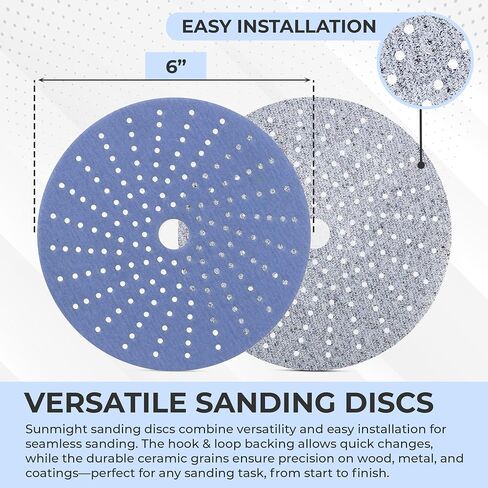 Ceramic Film Multi-Hole Grip Discs – 320 Grit 6 Inch Sanding Discs Hook and Loop – High Dust Extraction, Fast Cutting & Durable – Polyester Film Backing for Automotive, Marine, Wood & Metal in Kuwait