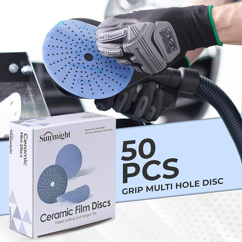 Ceramic Film Multi-Hole Grip Discs – 320 Grit 6 Inch Sanding Discs Hook and Loop – High Dust Extraction, Fast Cutting & Durable – Polyester Film Backing for Automotive, Marine, Wood & Metal in Kuwait