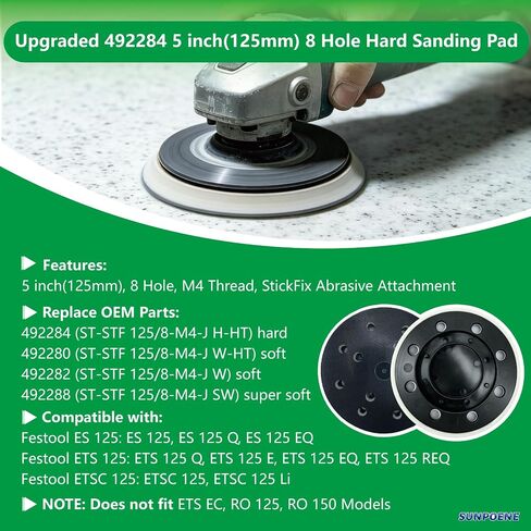 Upgraded for Festool ETS ES ETSC 125 Sanding Pad 492280 Soft 5 Inch (125mm) | 492280 Soft Sander Pad, 8 Hole, ST-STF 125/8-M4-J W-HT, Heat Resistant Hook & Loop, High Dust Extraction, M4 Connection in Kuwait