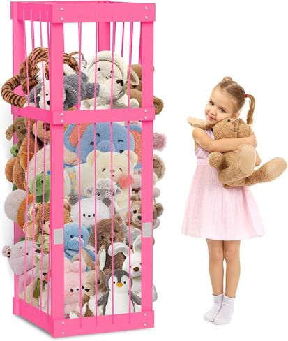 Stuffed Animal Zoo Wood, Large Stuffed Animal Storage Plushies Storage, Pink Toy Storage Organizer for Kids Room Nursery Play Room Bedroom in Kuwait