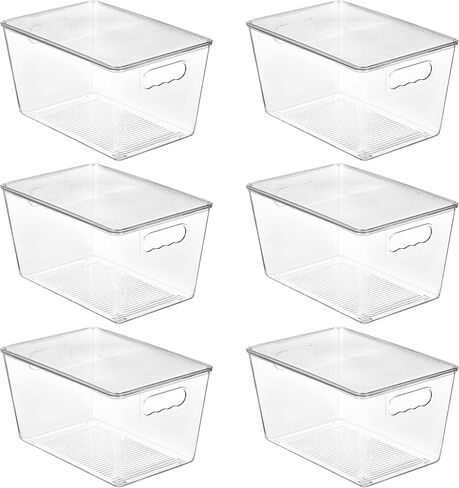 Vtopmart 6 Pack Clear Stackable Storage Bins with Lids, Large Plastic Containers with Handle for Pantry Organizer and Storage,Perfect for Bathroom,Cabinet,Kitchen,Fridge,Closet Organization in Kuwait