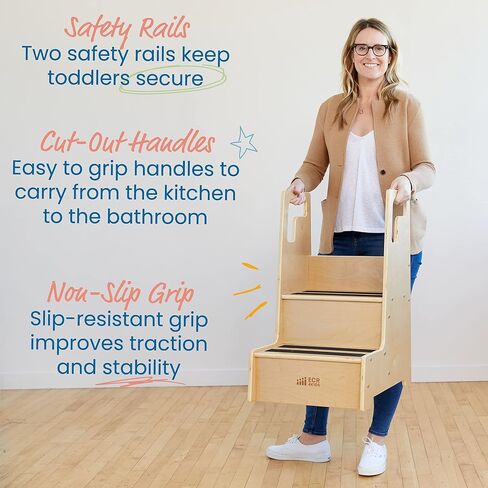 ECR4Kids Reach-Up Step Stool with Handles, Kids Furniture, Natural in Kuwait