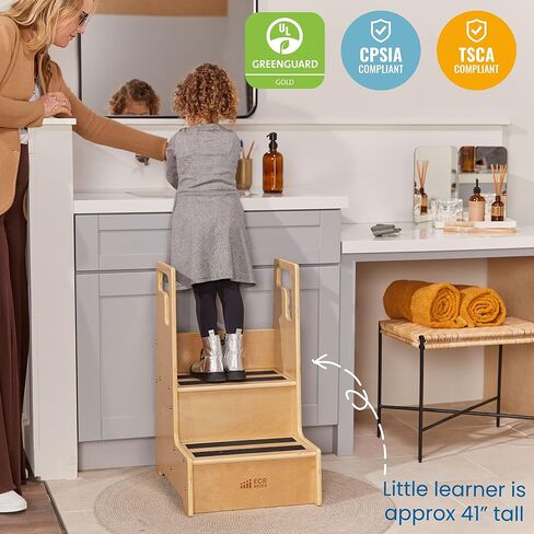 ECR4Kids Reach-Up Step Stool with Handles, Kids Furniture, Natural in Kuwait
