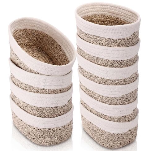10 Pack Small Woven Baskets for Storage, Cotton Rope Boho Decorative Organizer Storage Bins for Shelves, Closet, Nursery, Bathroom, 7.5 X5.5 X3.9 Tiny Easter Empty Gift Baskets in Kuwait