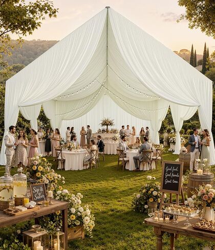 20ft x 40ft Black Ceiling Drapes 4-Pack for Wedding Parties Hang-Kit | Drape curtains , Extra Long 40ft, Wrinkle-Free Polyester Fabric, for Tent Canopy Stage Backdrop, Birthday Ceremony Party Swag in Kuwait