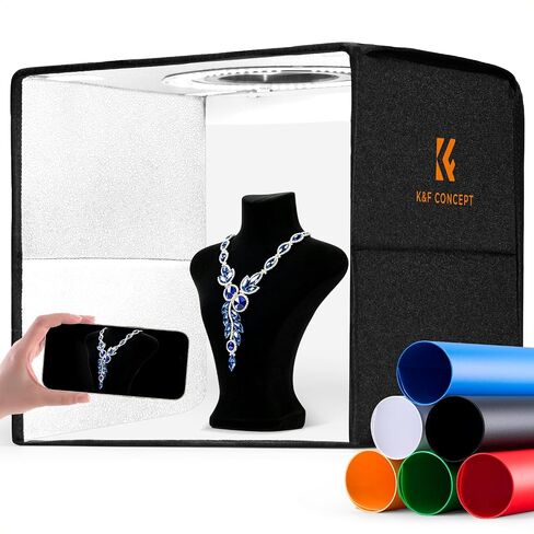 صندوق إضاءة استوديو الصور من K&F CONCEPT - خيمة تصوير مقاس 12 × 12 بوصة، صندوق إضاءة للتصوير الفوتوغرافي مع 120 مصباح LED و6 خلفيات PVC للمجوهرات والساعات ومستحضرات التجميل والتصوير الفوتوغرافي للمنتجات الصغيرة in Kuwait