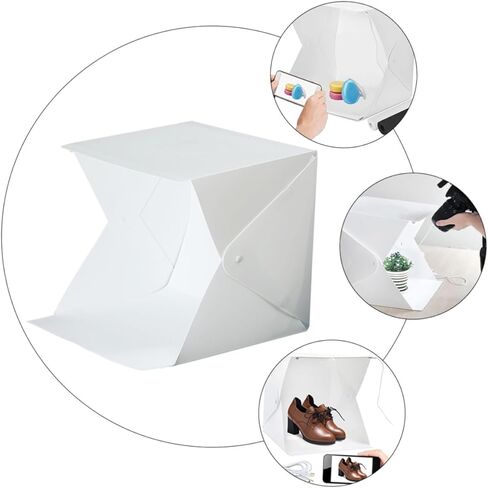 Cabilock Mini Photo Box Light Tent Portable 20cm Folding LED Photography Studio Softbox with 4-Color Backdrop for Camera Photo Shooting in Kuwait