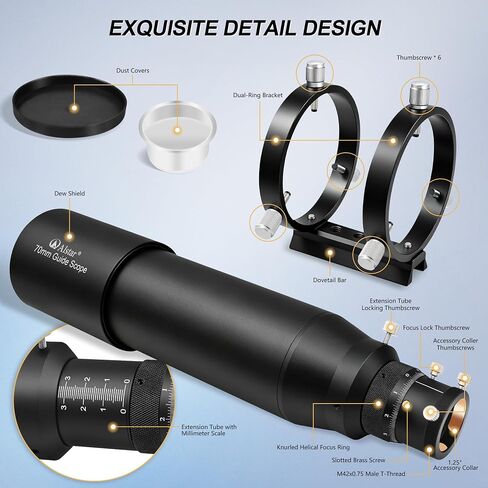 Alstar Guide Scope Upgrated 70mm Finderscope with Double Helical Focuser | 400mm Focal Length, Fully Multi-Coated Lense, 88mm Focusing Range, Visual & Guiding Use, Metal Housing, Dual Focusing System in Kuwait