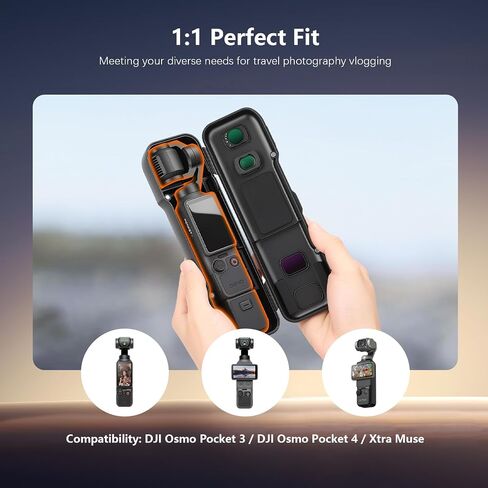 AMAZEAR Portable Protective Case for DJI OSMO Pocket 4/3/Xtra Muse Accessories, Hard Cover with Silicone Lining for 7 Lens Filters, Wide-Angle Lens, MicroSD Card, Easy Carry Storage Travel, Black in Kuwait