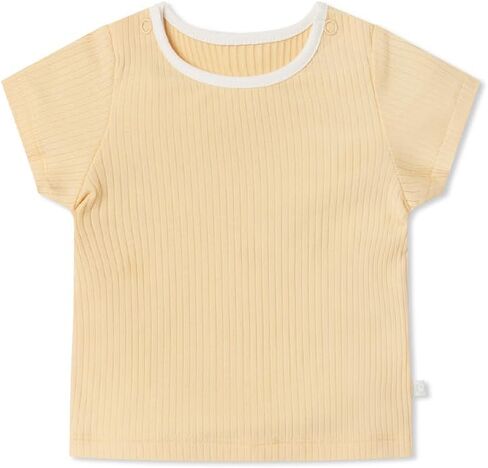 MORI Baby Unisex Ribbed T-Shirt with Shoulder Snap, Bamboo Viscose, Crew Neck for Toddler Boys & Girls in Kuwait