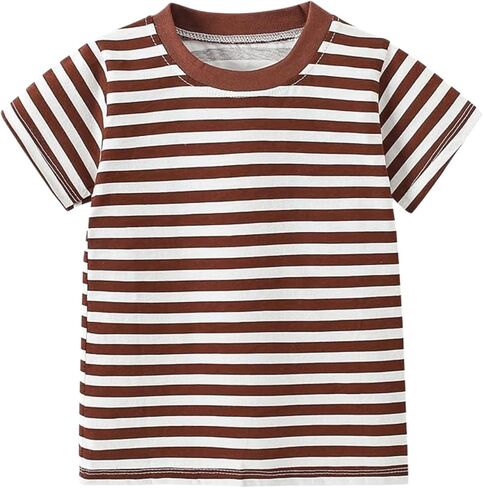 Toddler Boys Girls Cotton T-Shirts Short Sleeve Crew Neck Basic Colorful Striped Tops for 1-8 Years in Kuwait