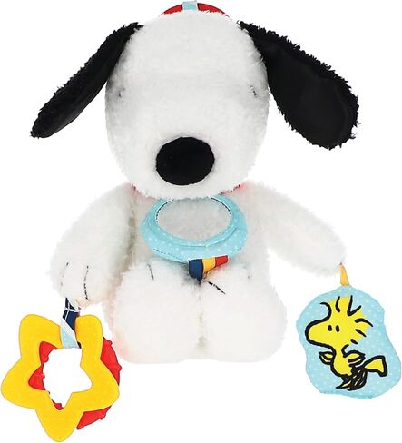 Kids Preferred Peanuts Snoopy Activity Toy - Jingle, Mirror, Teethers, Crinkle, Ribbons, Crinkle, Satin Accents, Soft Plush, On-The-Go Clip, 12 in in Kuwait