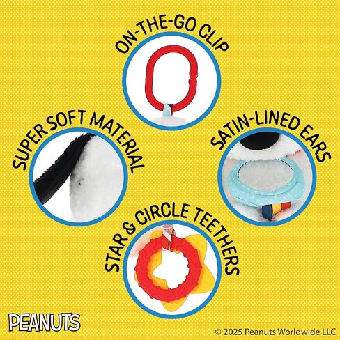 Kids Preferred Peanuts Snoopy Activity Toy - Jingle, Mirror, Teethers, Crinkle, Ribbons, Crinkle, Satin Accents, Soft Plush, On-The-Go Clip, 12 in in Kuwait