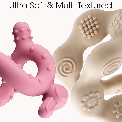 Baby Teether Set, 4 Softness Levels – Silicone Teething Toys 0-18M | 4 Teethers, One for Every Teething Stage | Multi-Textured | Freezer-Safe Storage Pouch | Teething Relief & BPA-Free in Kuwait