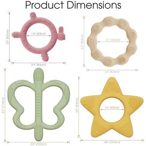 Baby Teether Set, 4 Softness Levels – Silicone Teething Toys 0-18M | 4 Teethers, One for Every Teething Stage | Multi-Textured | Freezer-Safe Storage Pouch | Teething Relief & BPA-Free in Kuwait